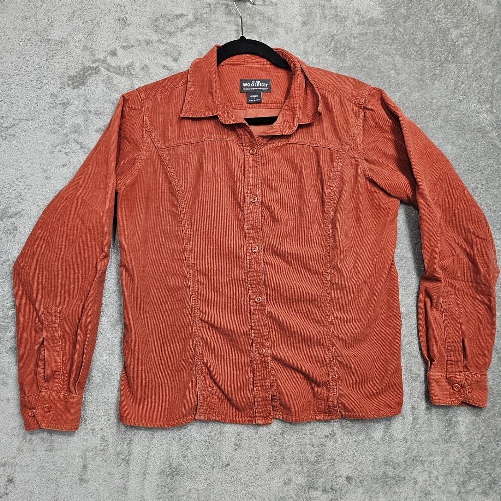 Woolrich Women's Corduroy Button-Down Shirt Orange Rust Size Medium Long Sleeve